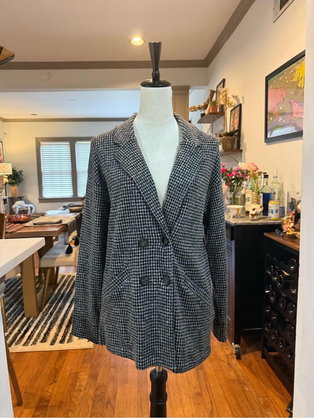 Madewell Black & White Houndstooth Double-Breasted sweater blazer